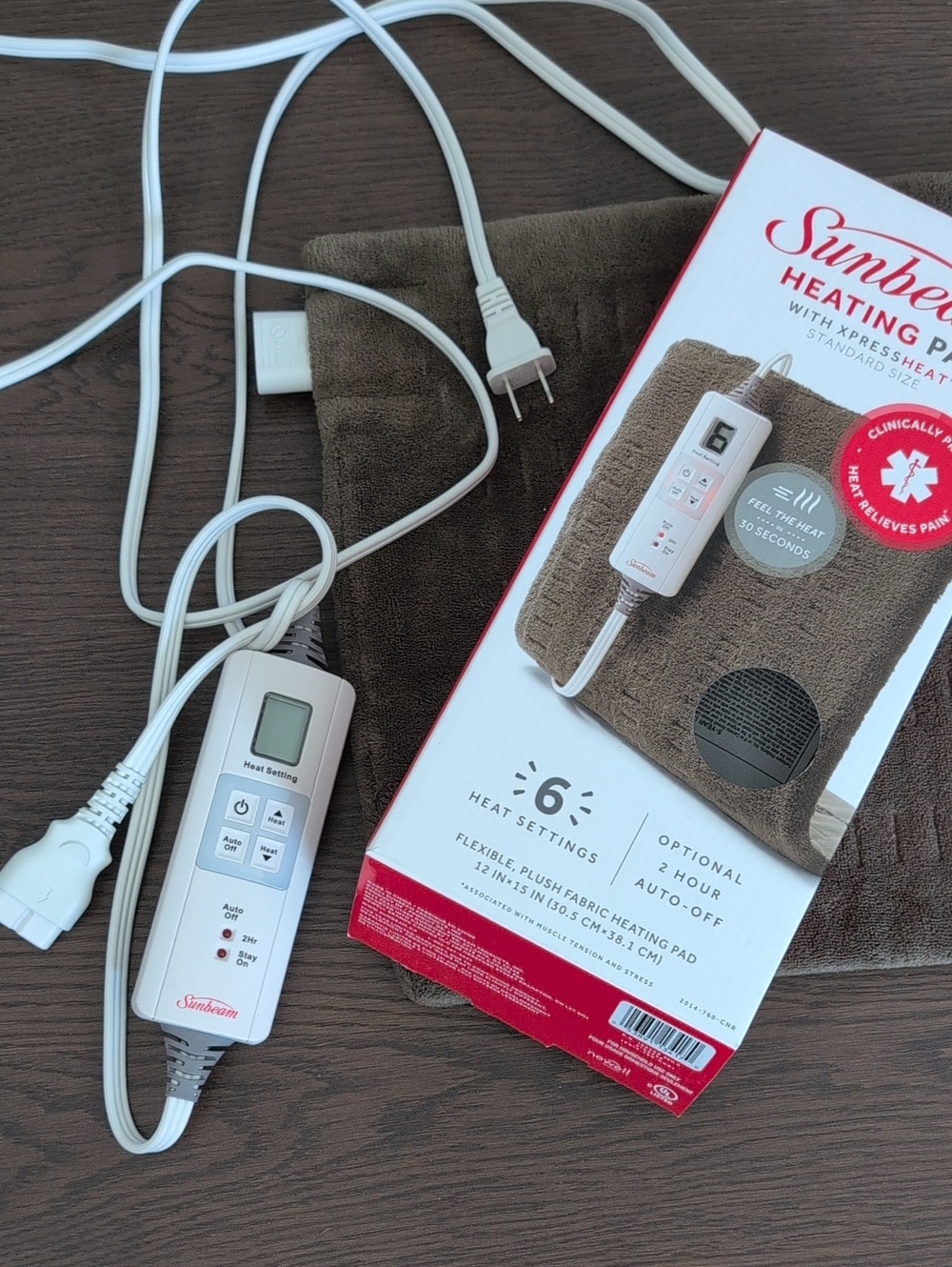 Sunbeam Brown Plush Heating Pad with Wired Controller